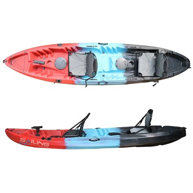 OEM&ODM Double Seat 3 Person Sit On Top Canoe Plastic Boat Recreation Family 2+1 Fishing Kayak For Sale