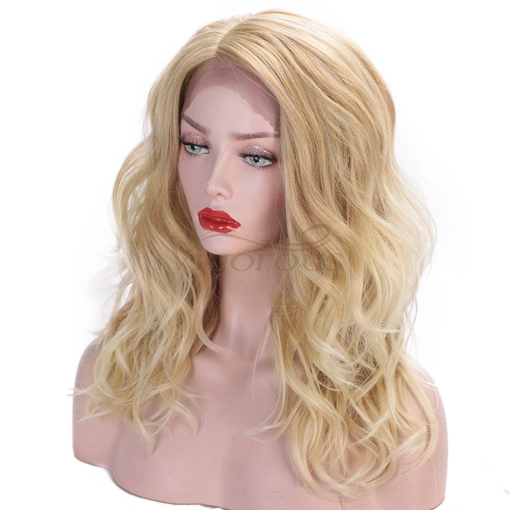 Vigorous European Style Body Wave Lace Front Wigs Synthetic Glueless 150% Density Blonde Color Hair Wig for White Women