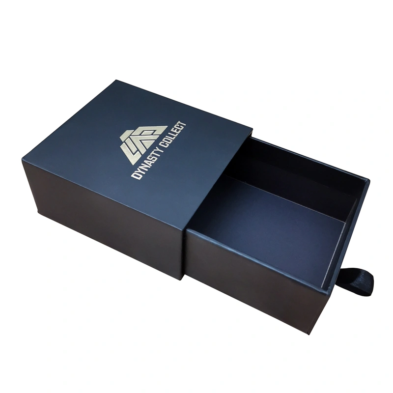 Custom Gold Foil Logo Gift Flip Packaging Box Sliding Jewelry Gift Box with Pouch