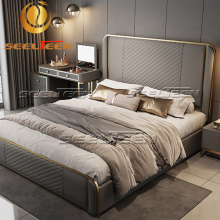 European Modern Light Luxury Stainless Steel Queen Size Beds and Leather King Size Beds