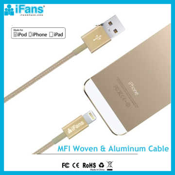 Aluminium Woven 2014 MFI USB Data Cable For iPhone/iPod With Original 8 Pin Connector