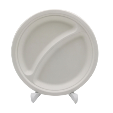 100% Compostable Plate Bagasse 9'' 2 compartment plate