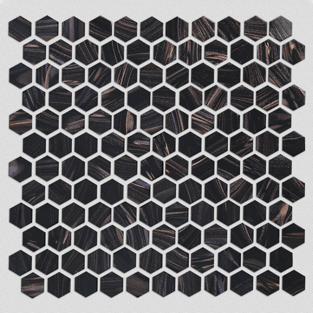 Mosaico Esagono Black Gold linee Glass Art Tile