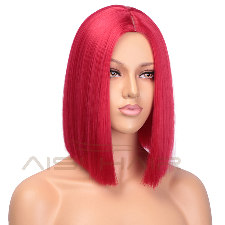 Synthetic Fiber Hair Straight Short Red Bob Hairstyle Wigs Heat Resistant For White Black Women Cosplay Party