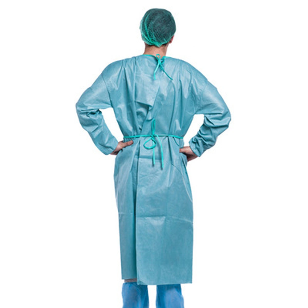 En13795 Test Report New 45g PP+PE/SMS Isolation Gown with 45GSM Blue to Protect Workers