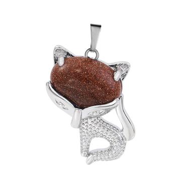 Red Goldstone Luck Fox Necklace for Women Men Healing Energy Crystal Amulet Animal Pendant Gemstone Jewelry Gifts
