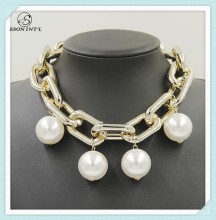 New Arrival Women Gold Heavy Chain Big Imitation Pearl Chunky Necklace 2015