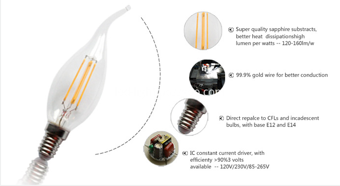 LED Filament Candle Light 4w to Replace 35w Incandescent 