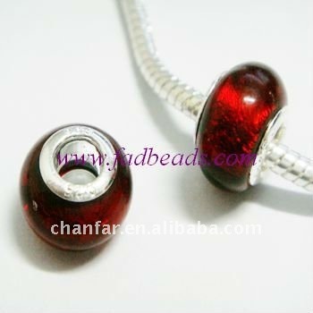 handmade red silver foil glass bead