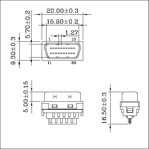 1.27mm Series 20P Cable Plug Connector Solder 1.27mm Series 20P Cable Plug Connector Solder