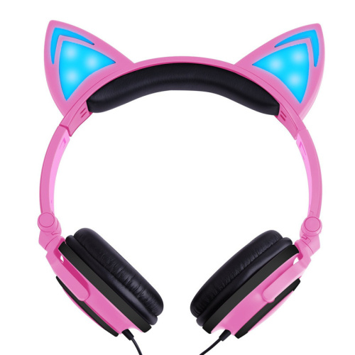 Fones de ouvido com fio para crianças e gatos com LED brilhante