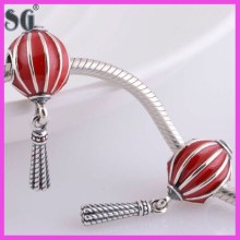 Festival Red Lantern Red Color Enamel Charm Bead For European Charm Bracelet