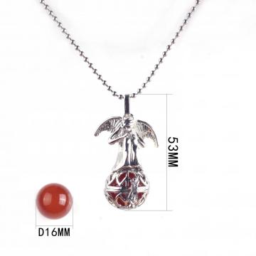 New Women Silver Plated Angel Wing Carnelian Stone Chain Pendant Necklace