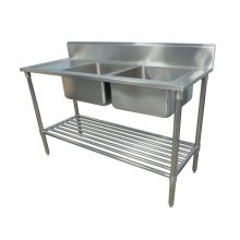 double sink worktable with round tube