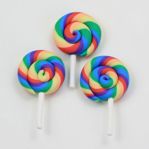 High Quality Beauty 10 Colors Kawaii Spiral Lollipop Candy Polymer Clay Cabochons Flatback For DIY Phone Decoration