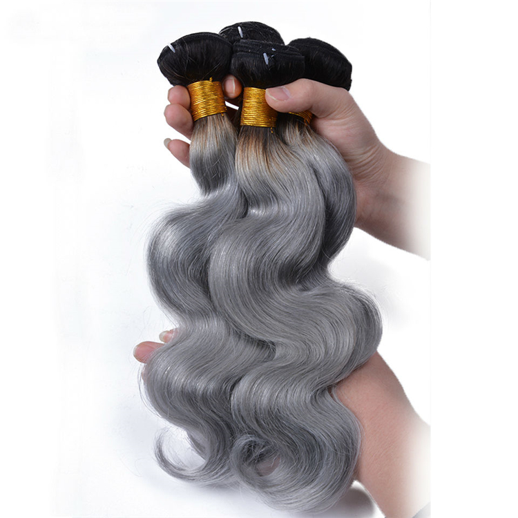 10A Grade Raw Indian Hair Ombre 1b/grey Color Remy Human Hair Bundles With Closure