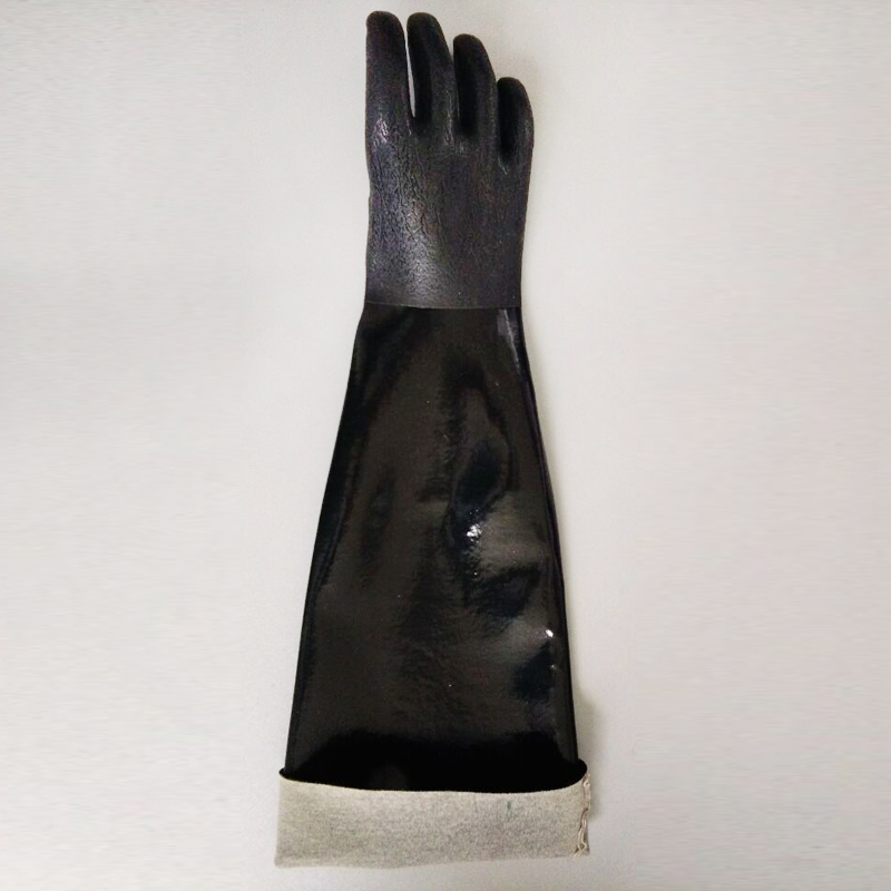 Heavy Duty Cotton Lined Black PVC long sleeve work gloves