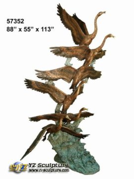 Elegant Carved Brass Fountain With Bronze Birds