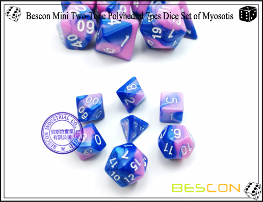 Bescon Mini Zweifarbige Vielflächige 7er Würfel Set von Myosotis-2 Bescon Mini Two-Tone Polyhedral 7pcs Dice Set of Myosotis-2