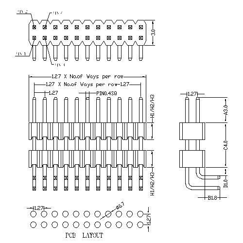 1.27 mm Pin Header Dual Row Double Plastic Angle Type