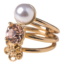 Diamond ring with gold plated zircon diamond ring with pearl