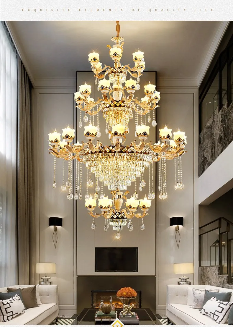 European Luxury Natural Jade, Crystal Chandelier, Villa Living Room Headlights