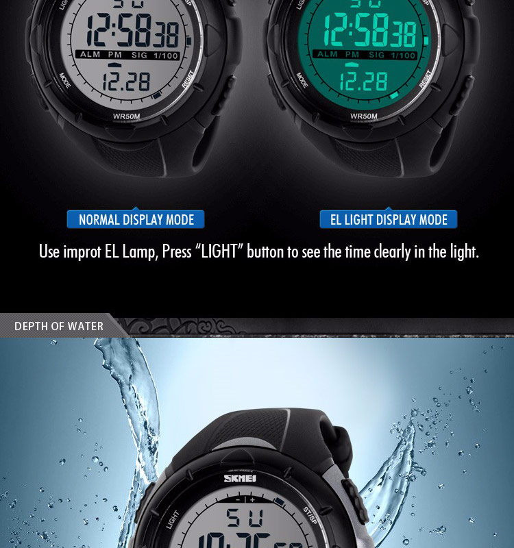 SKMEI 1025 Men Digital Watches Outdoor 3D Pedometer LED 50M Waterproof Diving Men Wristwatch Relogio