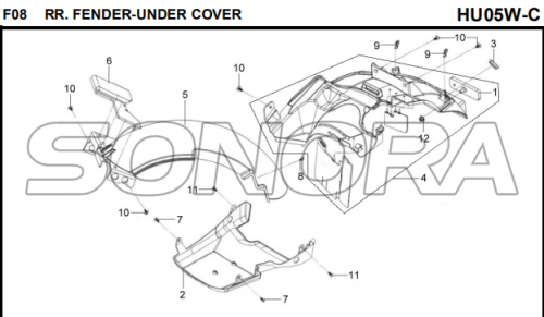 F08 RR. FENDER-UNDER COVER para HU05W-C MIO 50 Peças sobressalentes de alta qualidade