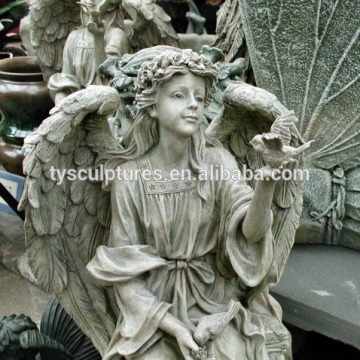 Western popular antique marble young angel with bird stone statues