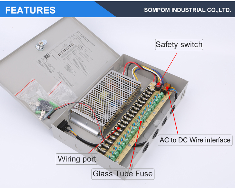 18 ports 12v dc power supply distribution box 15 amp cctv camera