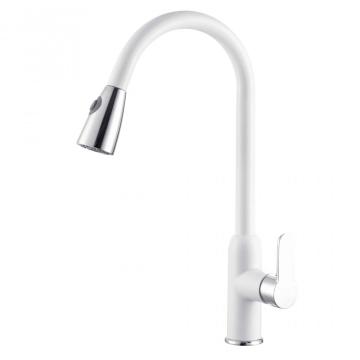 White Brass sink Pull Down Kitchen Faucet