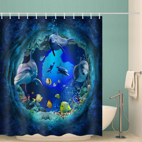 Dolphin Fish Waterproof Shower Curtain Undersea Animal Bathroom Decor