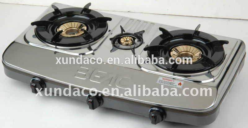 Stainless Steel 3 Burner Gas Stove for Kitchen