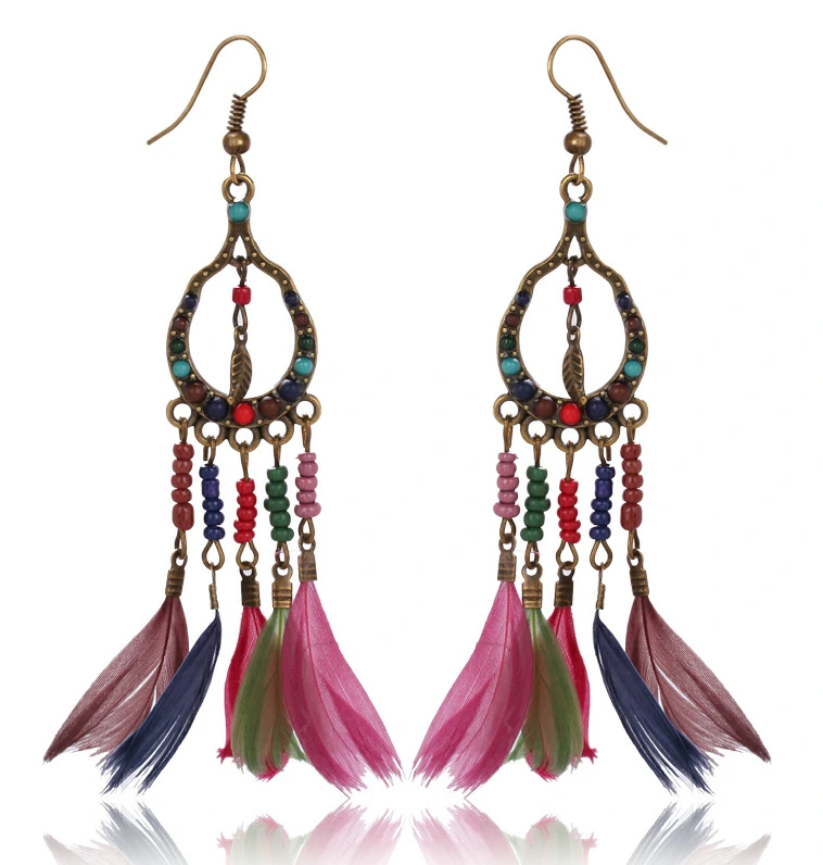 Colorful Feather Pendant Earring