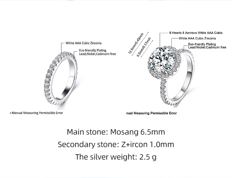 Classic Luxury  Ring Moissanite Jewelry Four Prong Diamond Set in 925  Pure Silver Square Holder  With Good Quality