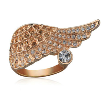 Angle wing gold ring CZ diamond ring