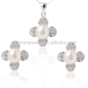 fashion 925 silver pearl jewelry set jewelry 2013