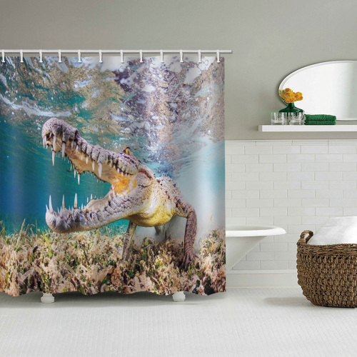 Crocodile Waterproof Shower Curtain Underwater Animal Bathroom Decor