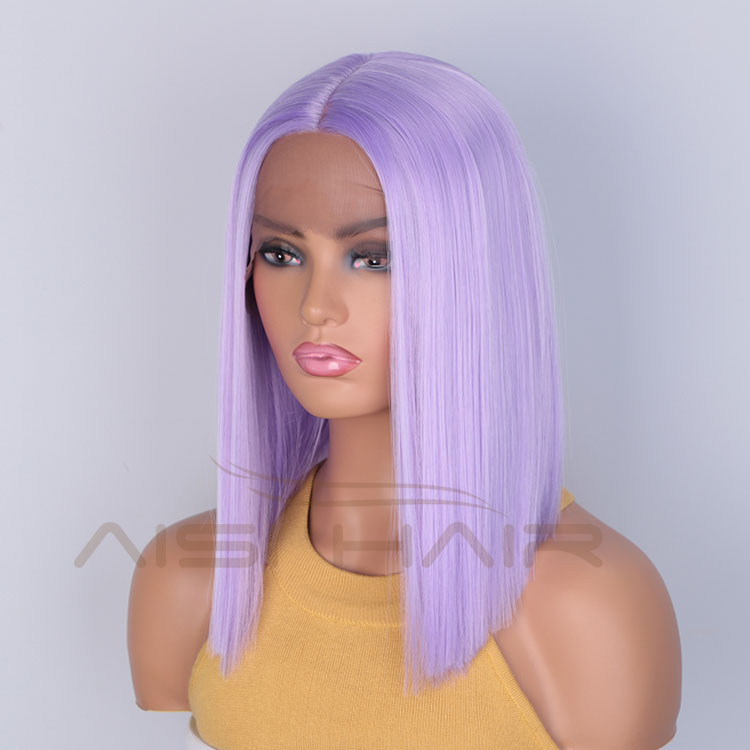 Aisi Hair Medium Long 16 Inch Purple Wig Cosplay Swiss Lace Wig Silky Straight Synthetic Lace Frontal Hair Wigs For Black Women