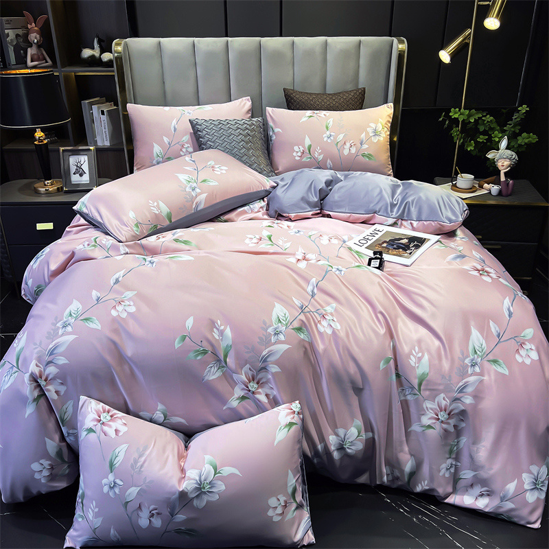Natural printed washed mocro tencel bedding bedding queen