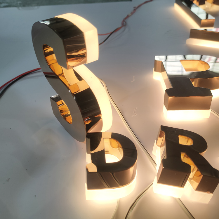 Wholesales Stainless Steel 3d Back Lighting Led Backlit Halo Letters Optical Gold Mirror Sign