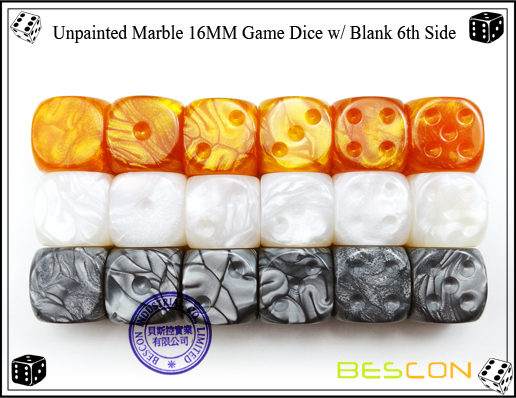 Un-painted Marble Dice 16MM with Blank 6th Side