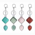 Rhombus Water Drop Gemstone Pendant Keychains Natural Quartz Teardrop Chaveiro