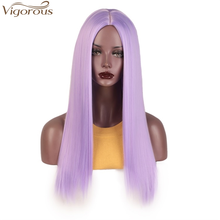 Vigorous Cosplay Party Wigs Long Straight Wigs Synthetic Purple Color Women's Wig Middle Part Hair Wholesale Price