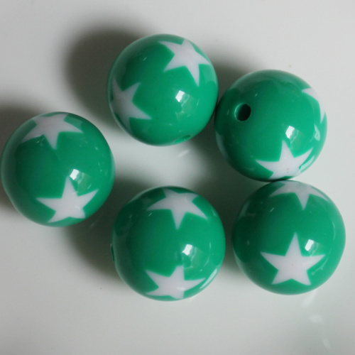 Μόδα 20mm Chunky Round Star Print Resin Beads για Chunky DIY Κοσμήματα