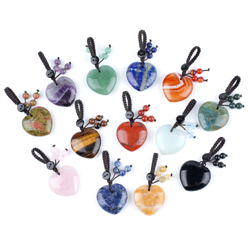 Natural Crystal Heart Stone Pendant Keychain 30MM Love Heart Shape Quartz Gemstone Charms Key Ring Fashion Bag Tag