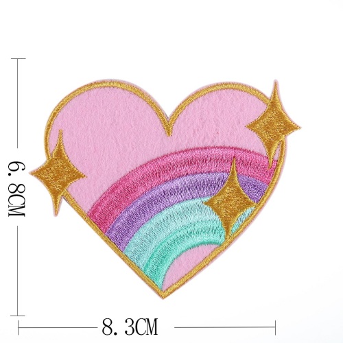 Rayures en forme de coeur arc-en-ciel fer sur patchs de broderie