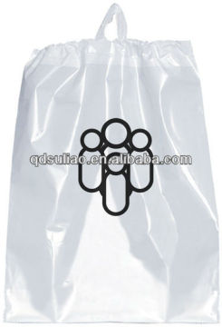 Printed plastic drawstring bag