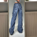 Kadınlar vintage denim kargo pantolon