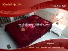 100% Polyester Korean Style Four Pcs Sets Raschel Blanket Bedcover